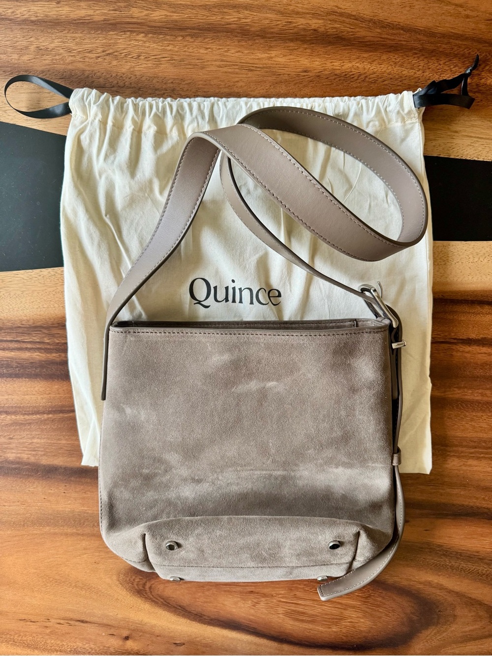Quince Taupe Suede Crossbody Bag